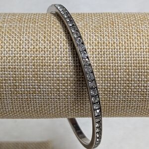 Vintage Silvertone Bangle Bracelet with Clear Stones